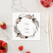 Serviette En Papier Boho noir & naturel Floral Nom V2 (En situation)