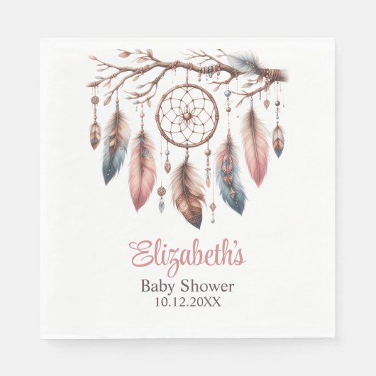 Serviette En Papier Boho Nom personnalisé Baby shower Dreamcather (Devant)