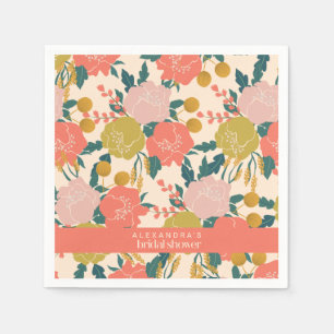 Serviette En Papier Boho Orange Green Botanique Fête des mariées perso