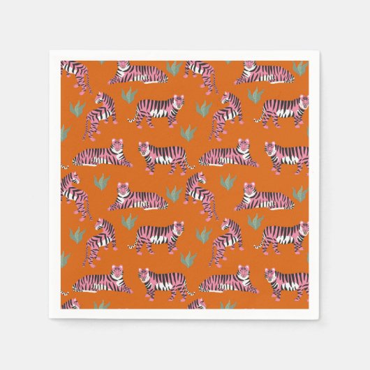 Serviette En Papier Boho Orange Pink Jungle Tigers (Devant)