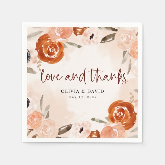 Serviette En Papier Boho orange rustique | Mariage d'aquarelle (Devant)