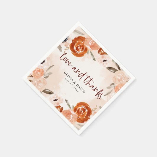 Serviette En Papier Boho orange rustique | Mariage d'aquarelle (Coin)
