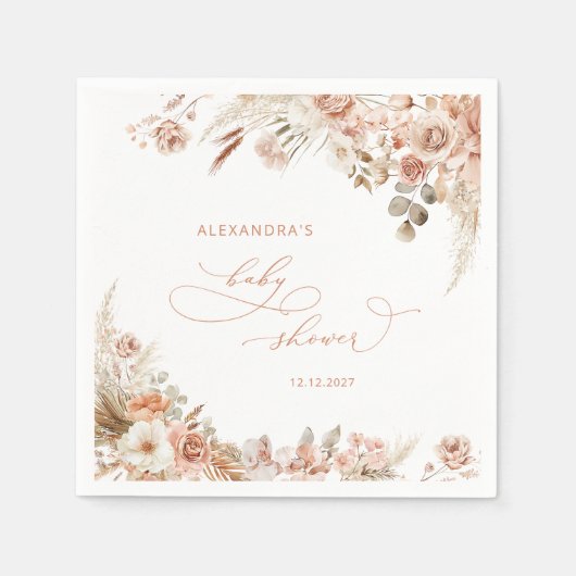 Serviette En Papier Boho Pampas Baby shower en herbe (Devant)