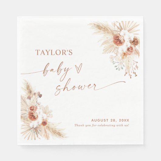 Serviette En Papier Boho Pampas Baby shower en laiton Papier Napkin (Devant)