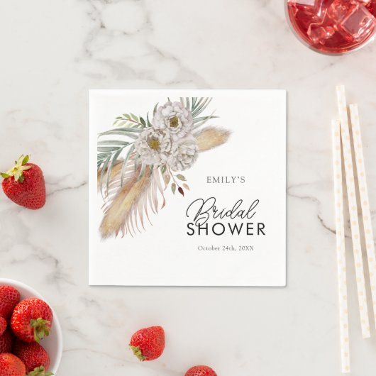 Serviette En Papier Boho Pampas et Palmier Aquarelle Baby Shower de Ma (En situation)