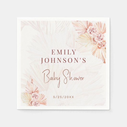 Serviette En Papier Boho Pampas Grass Baby shower neutre Bohème (Devant)