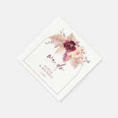 Serviette En Papier Boho Pampas Grass & Burgundy Arche Mariage (Coin)