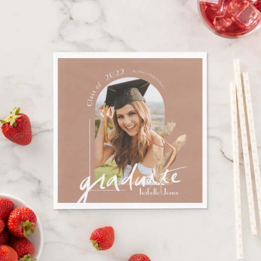 Serviette En Papier Boho Pampas Grass Terracotta Photo Graduation (En situation)