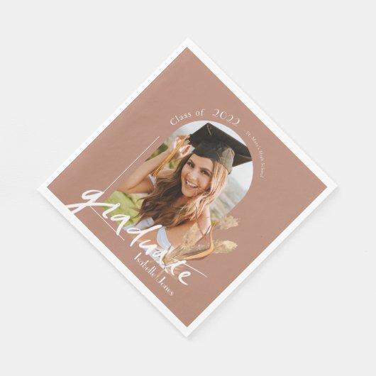 Serviette En Papier Boho Pampas Grass Terracotta Photo Graduation (Coin)