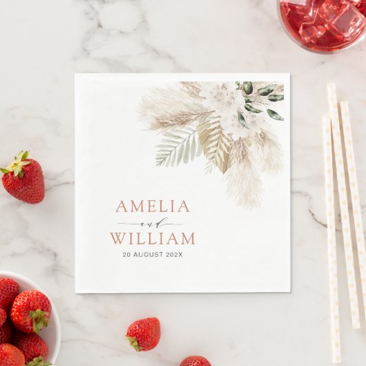 Serviette En Papier boho pampas herbe et verdure mariage (En situation)