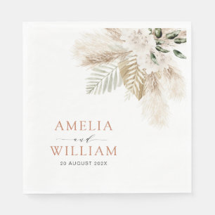 Serviette En Papier boho pampas herbe et verdure mariage