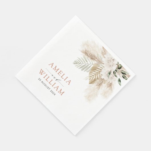 Serviette En Papier boho pampas herbe et verdure mariage (Coin)