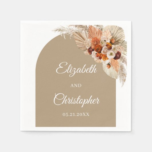 Serviette En Papier Boho pampas herbe terre cuite orange brûlé mariage (Devant)