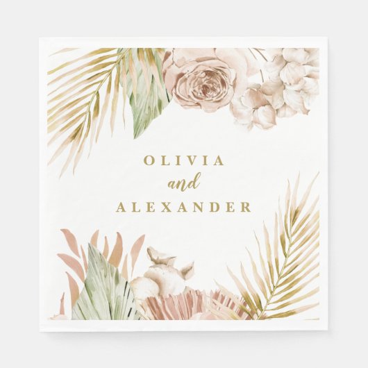 Serviette En Papier Boho Pampas Mariage de fleurs séchées tropicales (Devant)