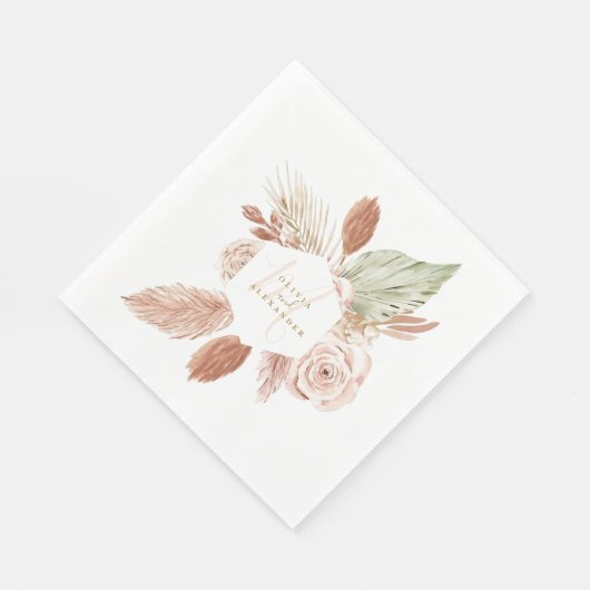 Serviette En Papier Boho Pampas Mariage de fleurs séchées tropicales (Coin)