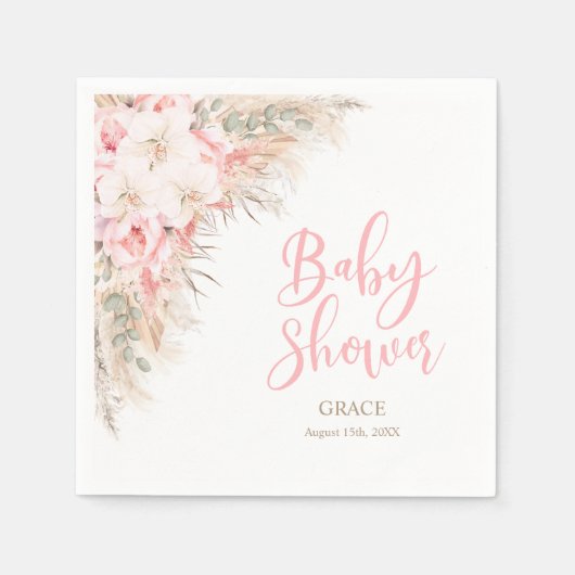 Serviette En Papier Boho Pampas Orchidées Peonies Baby shower neutre (Devant)