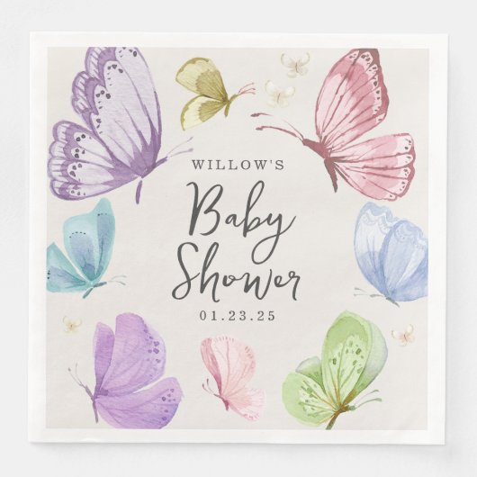 Serviette En Papier Boho Papillon Baby shower 8 pouces Papier Napkins (Devant)