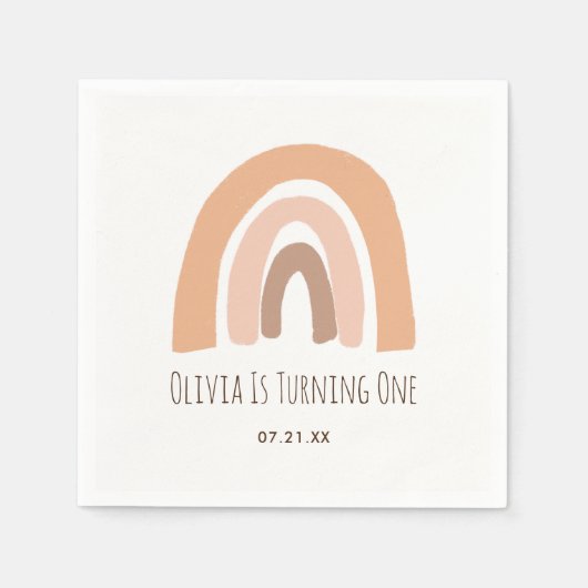 Serviette En Papier Boho Pastel Arc en Ciel Premier Anniversaire Naple (Devant)