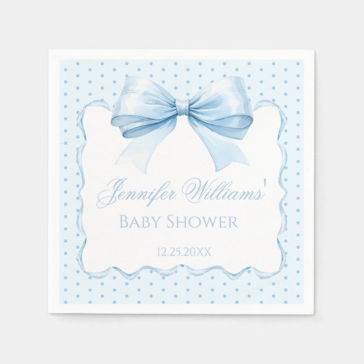 Serviette En Papier Boho pastel bleu arc ruban bébé garçon papier douc (Devant)
