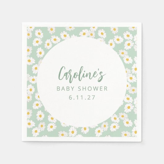 Serviette En Papier Boho Pastel Sage Daisies Floral Baby shower Person (Devant)