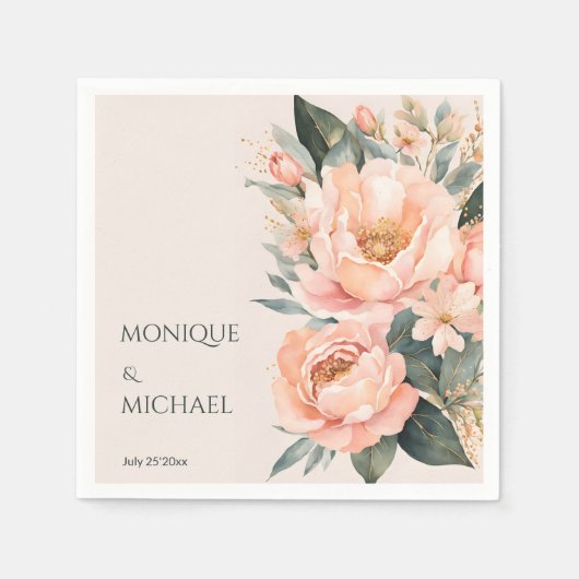 Serviette En Papier Boho pêche mariage à fleurs terreux imprimé (Devant)