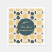 Serviette En Papier Boho Personnalisé Lune Soleil Étoiles Bleu Jaune (Devant)