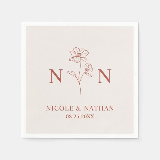 Serviette En Papier Boho personnalisé rouille en terre cuite | Monogra (Devant)