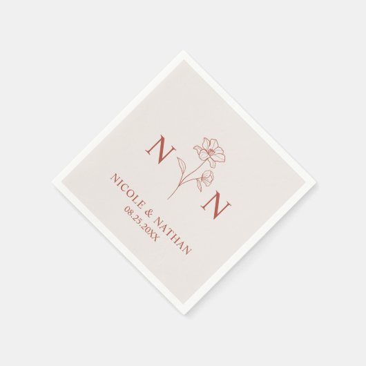 Serviette En Papier Boho personnalisé rouille en terre cuite | Monogra (Coin)