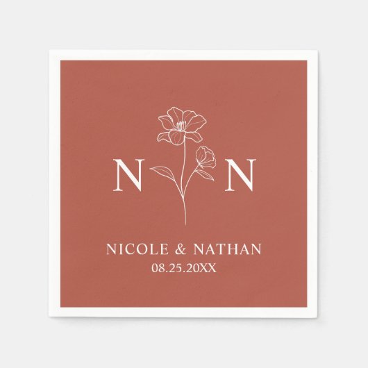 Serviette En Papier Boho personnalisé rouille en terre cuite | Monogra (Devant)