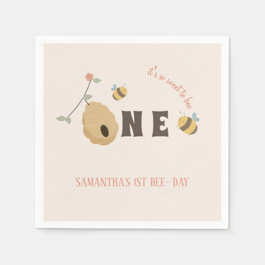 Serviette En Papier Boho Premier jour d'abeille 1er anniversaire d'abe (Devant)