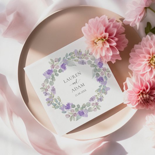 Serviette En Papier Boho Purple Floral Wreath Wedding