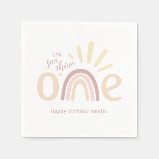 Serviette En Papier Boho Rainbow et Sunshine 1er anniversaire (Devant)