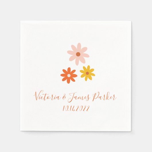 Serviette En Papier Boho Retro Daisy Couples Nom Mariage Napkins (Devant)