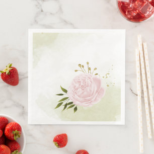 Serviette En Papier Boho rose fleurs vert feuille botanique
