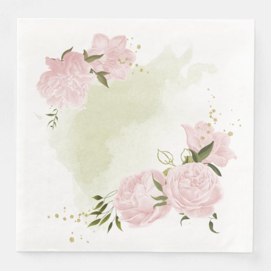 Serviette En Papier Boho rose fleurs vert feuille botanique (Devant)