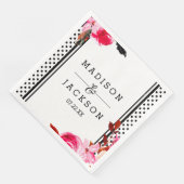 Serviette En Papier Boho rose Floral et noir Mariage point Monogramme (Coin)