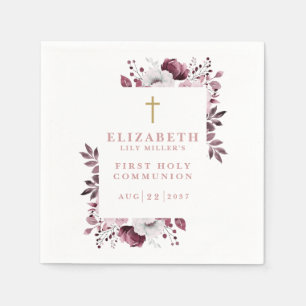 Serviette En Papier Boho rose Floral Moderne Première Communion Sainte