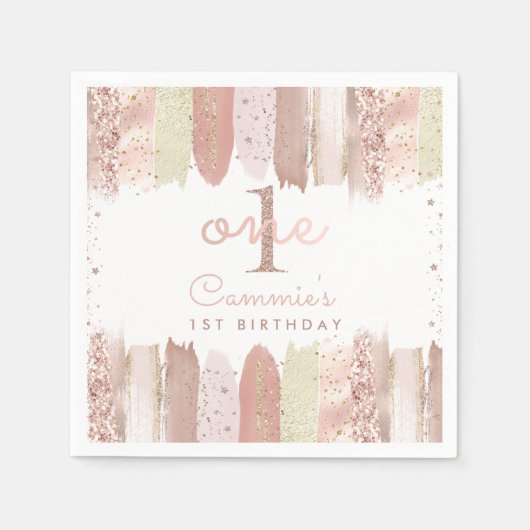 Serviette En Papier Boho Rose Gold Blush Rainbow 1er fête d'anniversai (Devant)
