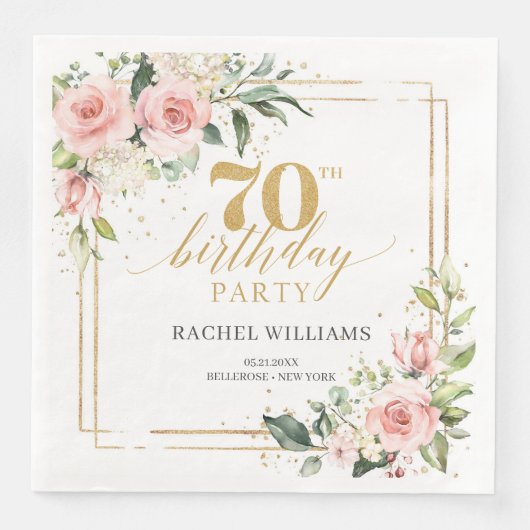 Serviette En Papier Boho rose or fleuri eucalyptus 70e anniversaire (Devant)