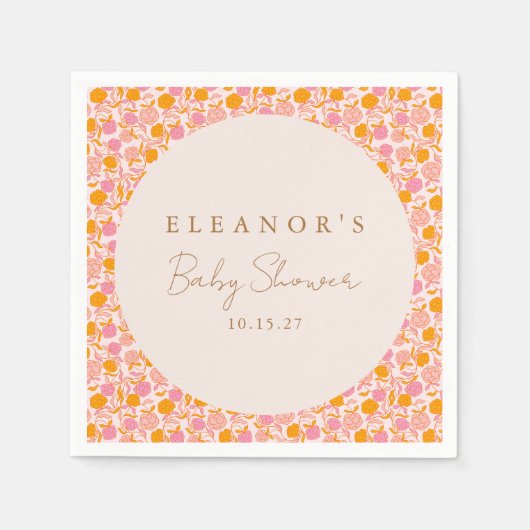Serviette En Papier Boho Rose Orange Floral Cute Baby shower personnal (Devant)