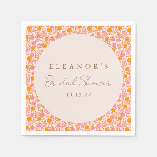 Serviette En Papier Boho Rose Orange Floral Douce Mariage Sur Mesure (Devant)