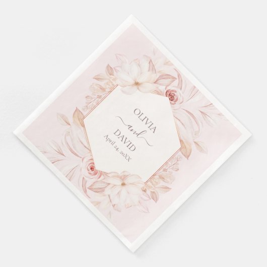 Serviette En Papier Boho rose pâle Roses Mariage serviettes (Coin)