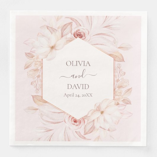 Serviette En Papier Boho rose pâle Roses Mariage serviettes (Devant)