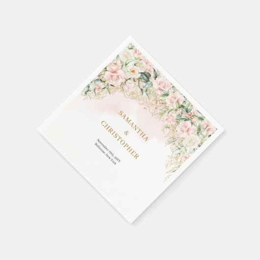 Serviette En Papier Boho rose pastel roses eucalyptus or mariage (Coin)