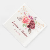 Serviette En Papier Boho Roses plumes Mariage (Coin)