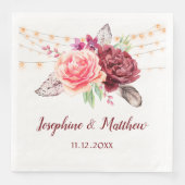 Serviette En Papier Boho Roses plumes Mariage (Devant)