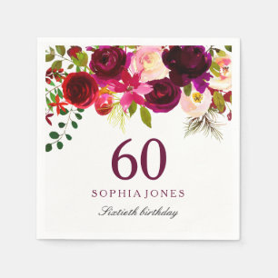 Serviette En Papier Boho rouge bordeaux 60e fête d'anniversaire