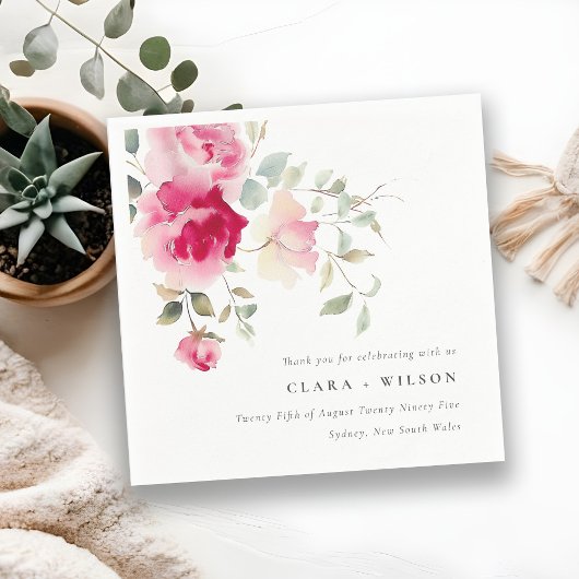 Serviette En Papier Boho Rouge Rose Fleurs Mariage d'aquarelle