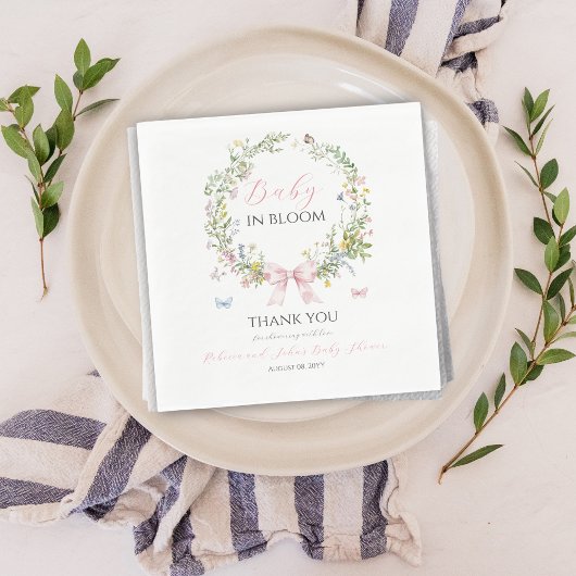 Serviette En Papier Boho Rustic Baby en Baby shower de boue rose en fl