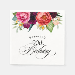 Serviette En Papier Boho Rustic Watercolor Floral 90e fête d'anniversa
